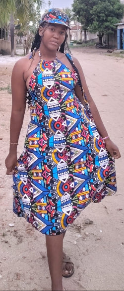 COTONOU Neckholder-Kleid - Lebendige Farben, Pure Baumwolle