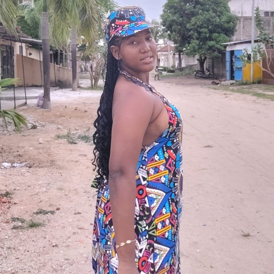 COTONOU Neckholder-Kleid - Lebendige Farben, Pure Baumwolle